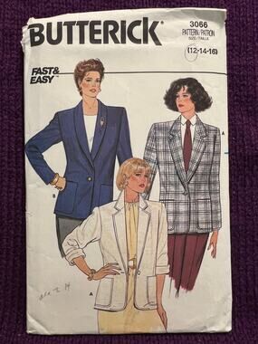 Butterick 3066 pattern blazer boxy boyfriend 1980s size 12